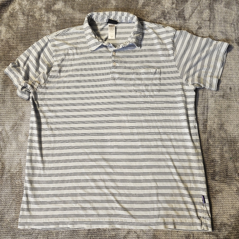 Patagonia organic cotton mens XL striped polo shirt gray white black